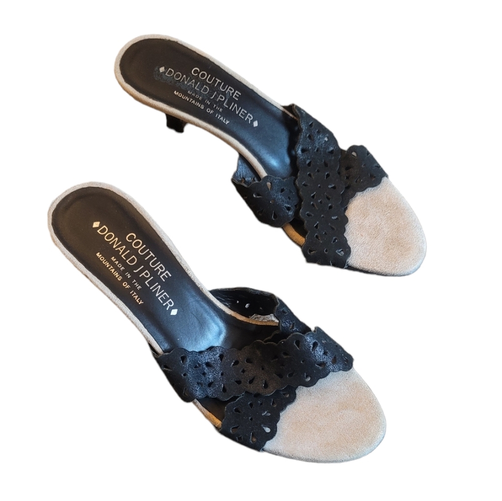 Donald J Pliner Couture $348 Tan Laser Out Open Toe Leather Kitten Sandals 6.5